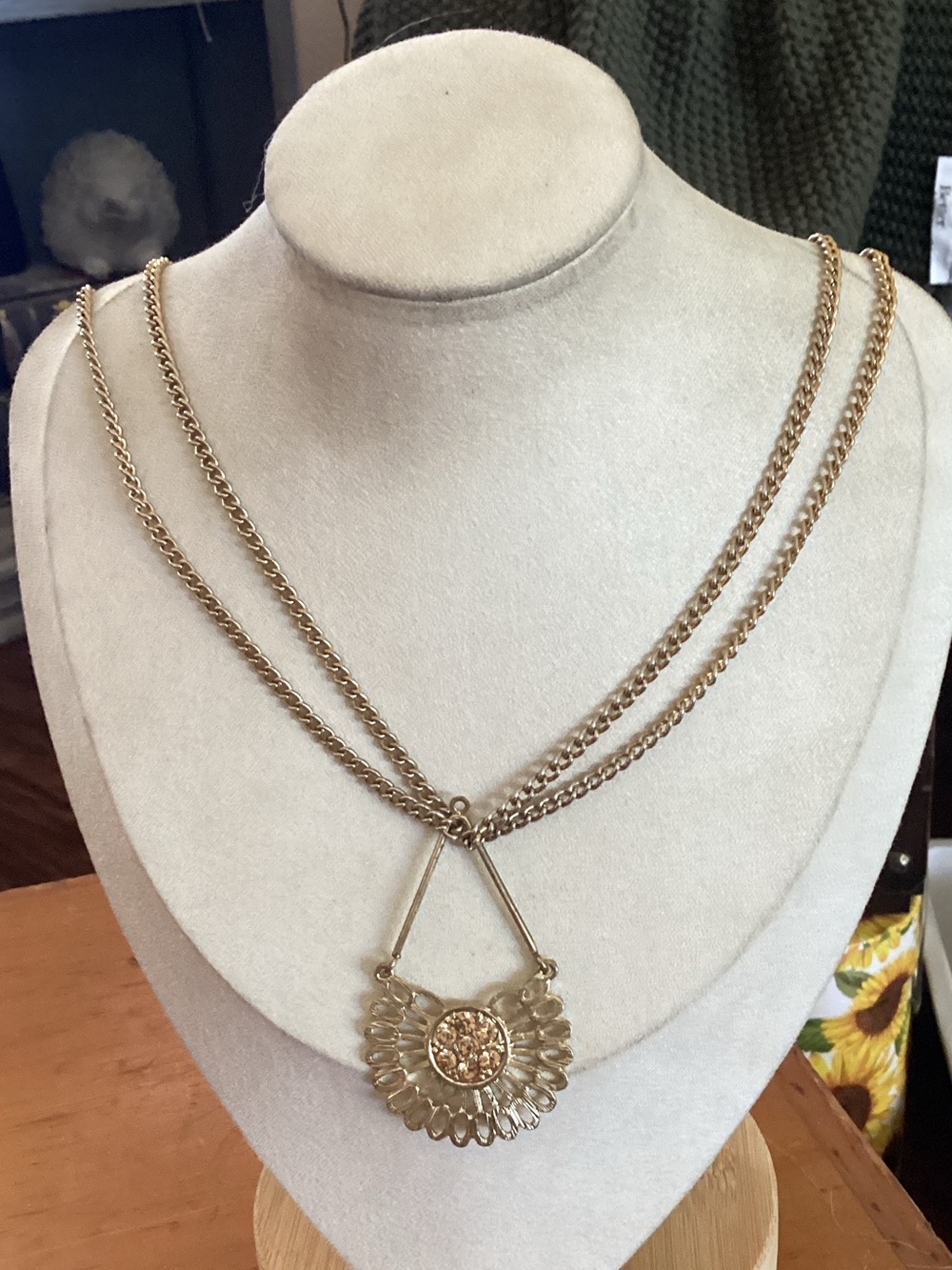 & Other Stories Double Chain Gold Floral Medallion Necklace